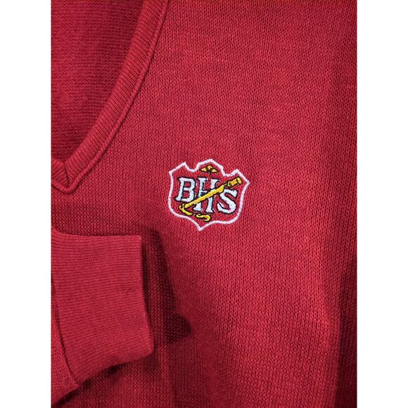 Vintage Champion V-neck Sweater Men's Small Red Uniform Crest BHS - Picture 8 of 10